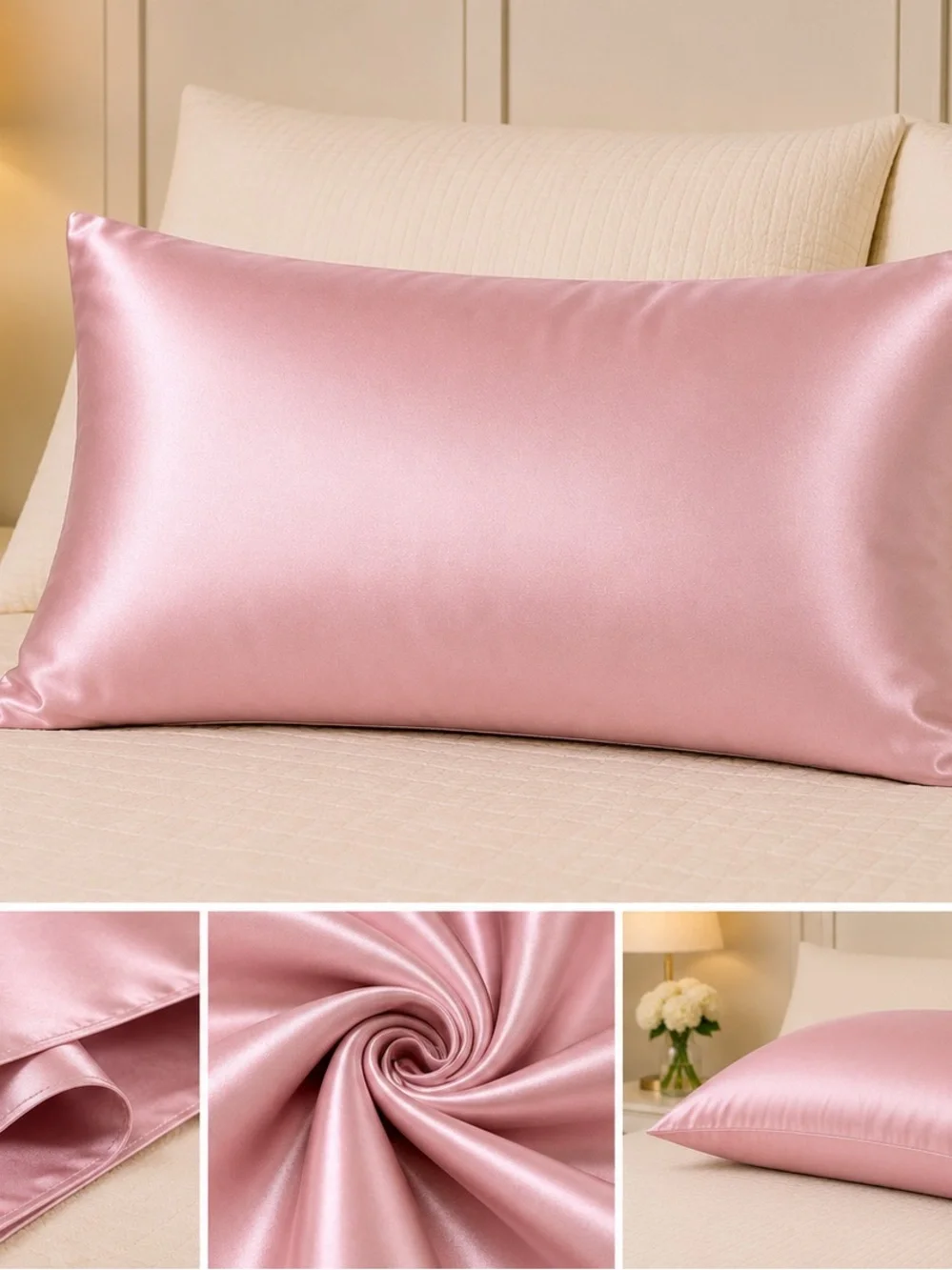 Satin Pink Pillowcase - Luxury Satin Pillow Cover